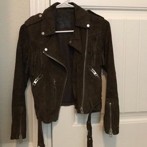 All Saints Dark Brown Suede Leather Jacket